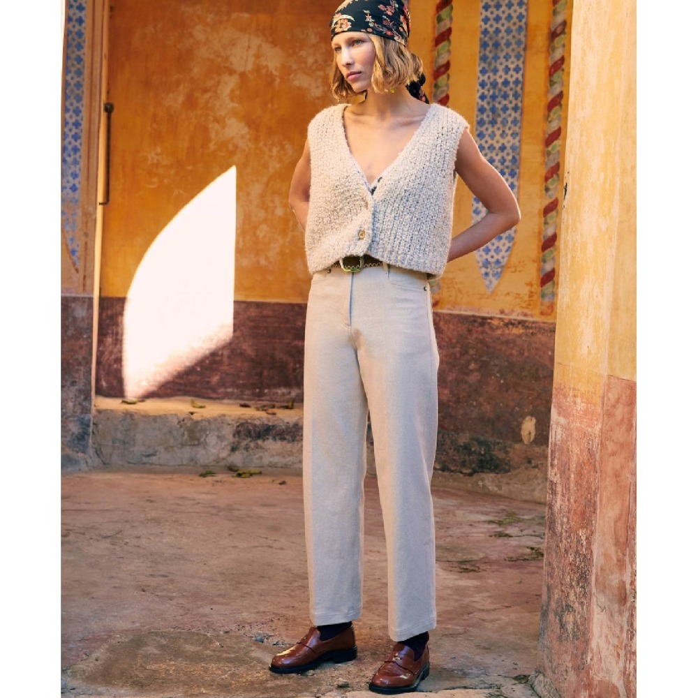 Momoni Jacques Pant Beige Wool Blend Straight Leg High Rise Trousers Size 38 NEW